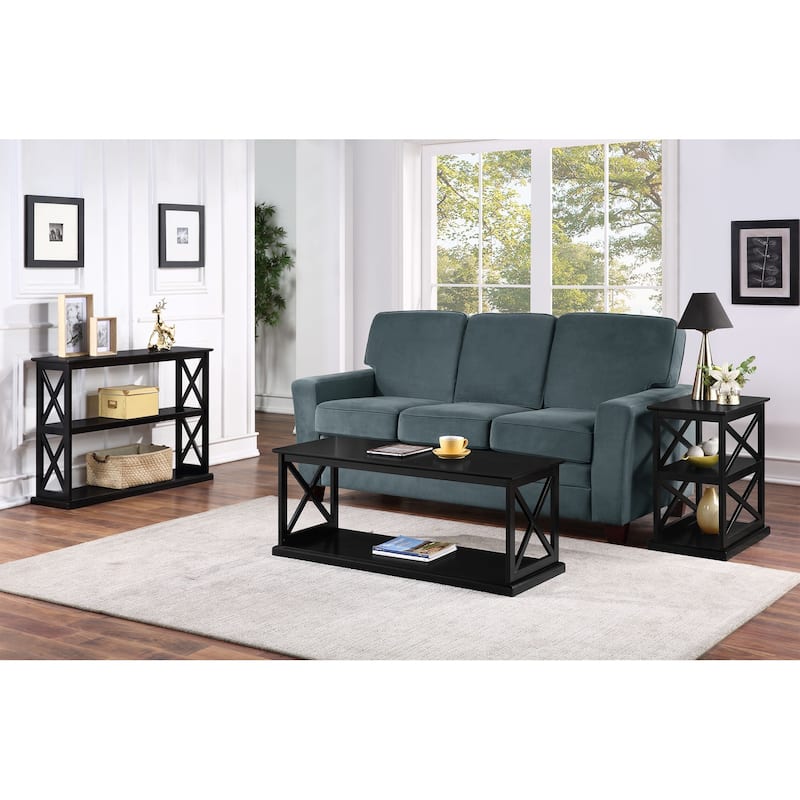 Chairside End Table with Shelves Stylish Double X Frame Three-Tier Storage Accent Table for Transitional Home Décor - 14