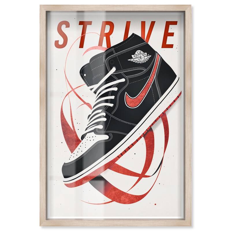 Red Ribbon Sneaker Shadowbox by Art Remedy - Natural - 10" x 15"