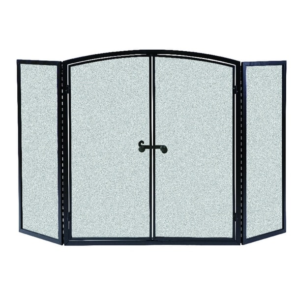 slide 1 of 1, Panacea Black/Gray Matte Metal Fireplace Screen