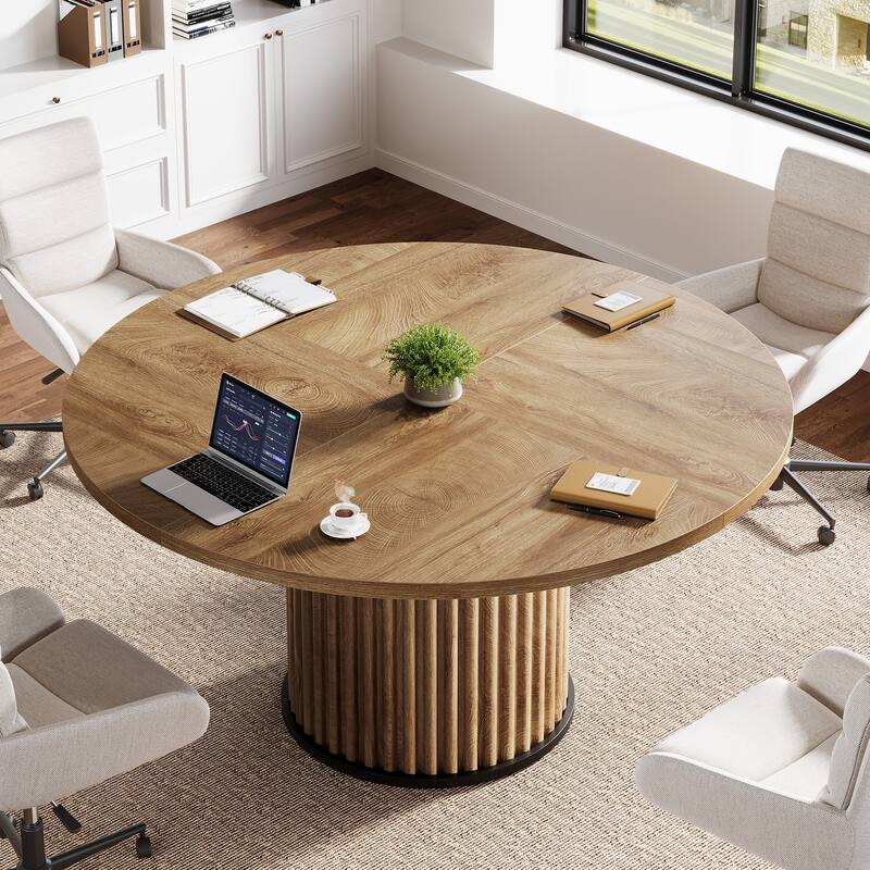 47 Inch Round Conference Table with Metal Base - 47.24" W x 47.24" D x 29.92" H