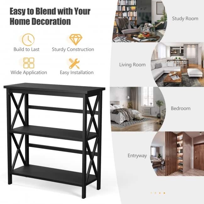 3-Tier Wooden Open Shelf Bookcase - 31" x 12.5" x34" (L x W x H)
