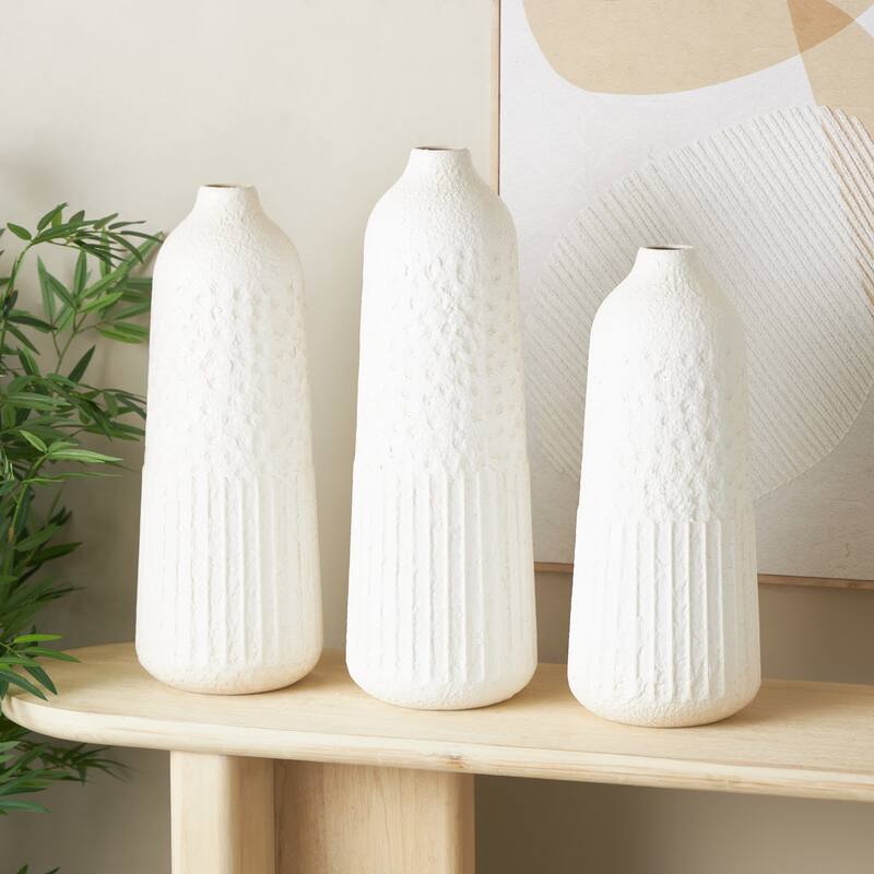 Metal Textured Decorative Vase with Honeycomb Pattern - Set of 3 White - Roche River Decor - 8"W x 8"L x 24"H