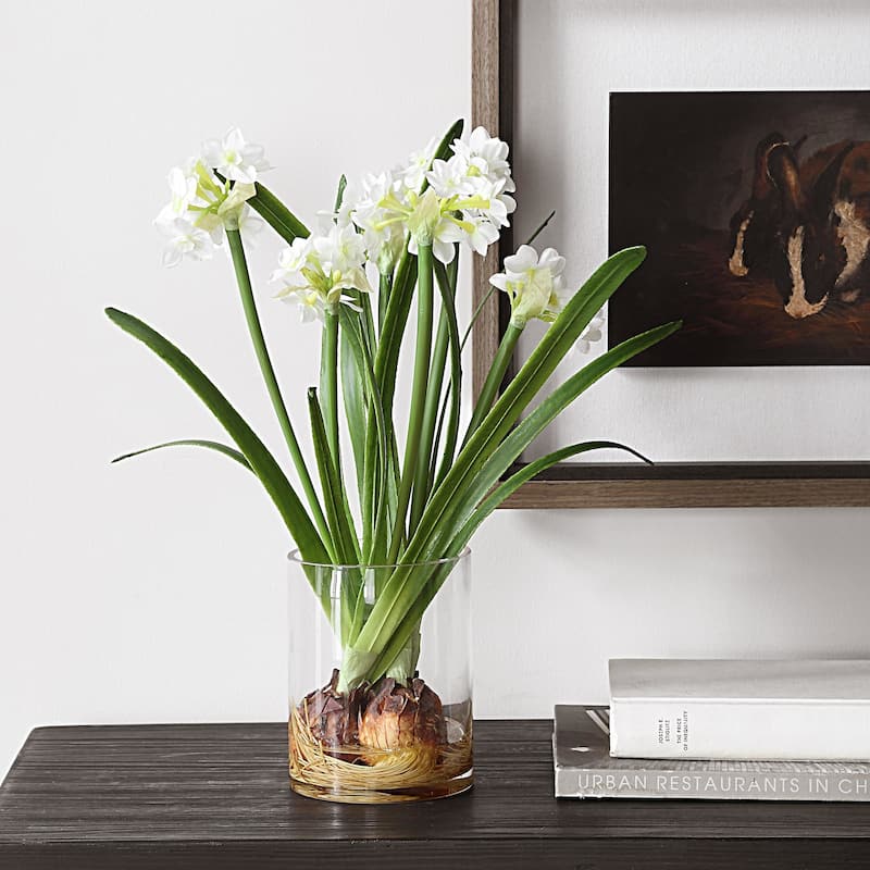 Uttermost 60228 Lacey Daffodil 17" Tall Glass Faux Flora Planter