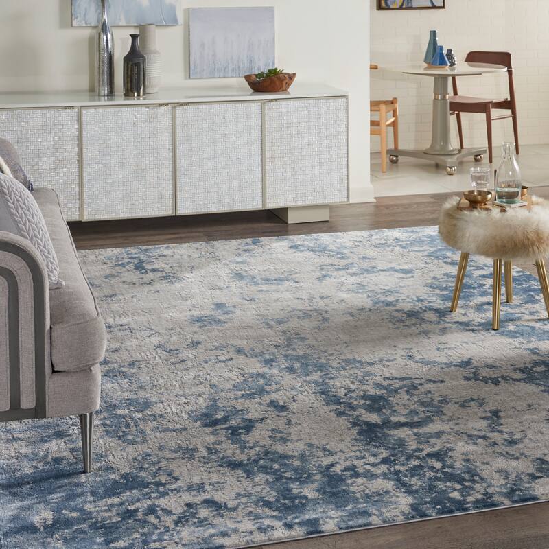 Nourison Rustic Textures Abstract Modern Blue Grey Area Rug - 7'10" x 10'6" - Grey/Blue - Runner/Rectangle