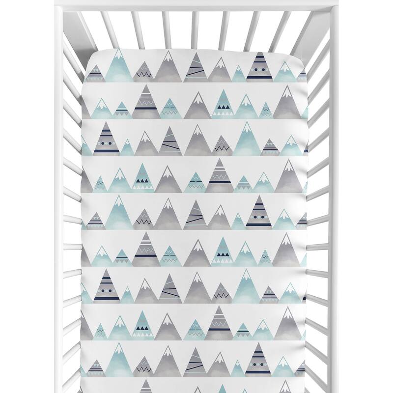 Sweet Jojo Designs Navy Blue, Aqua and Grey Aztec Mountains Collection Fitted Crib Sheet