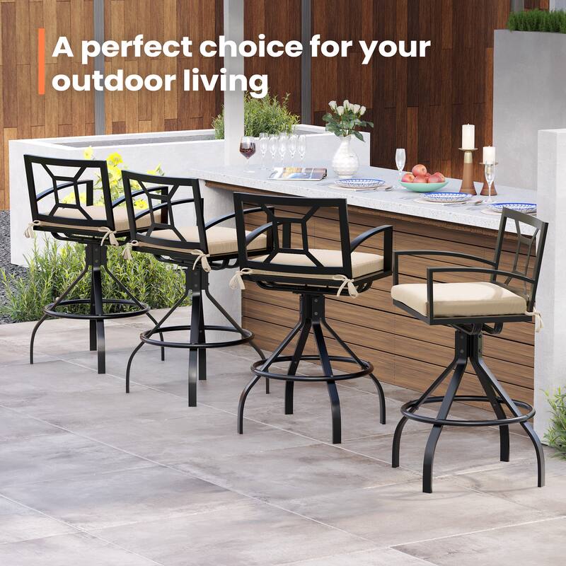 Outdoor Indoor Patio Aluminum Armrest Swivel Bar Stools with Sunbrella Fabric Cushion