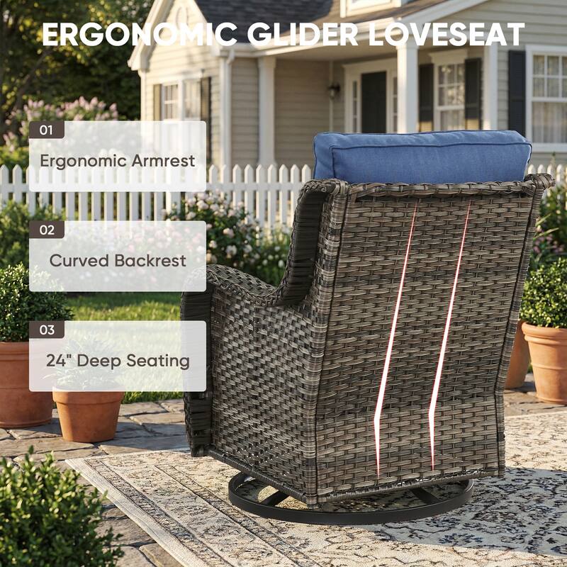 Pocassy Outdoor Wicker Glider Swivel Club Chairs (Set of 2) - Mix Grey