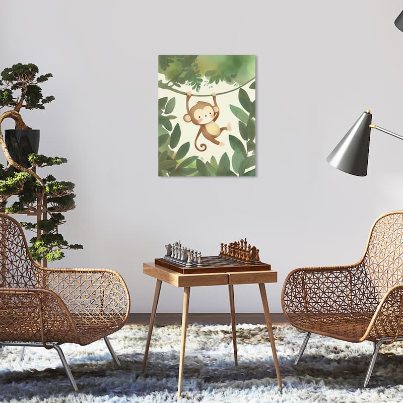 Wynwood Studio Canvas Animals Monkey Jungle Green and Modern & Contemporary Wall Art Canvas Print - Green, Brown - 20 x 16