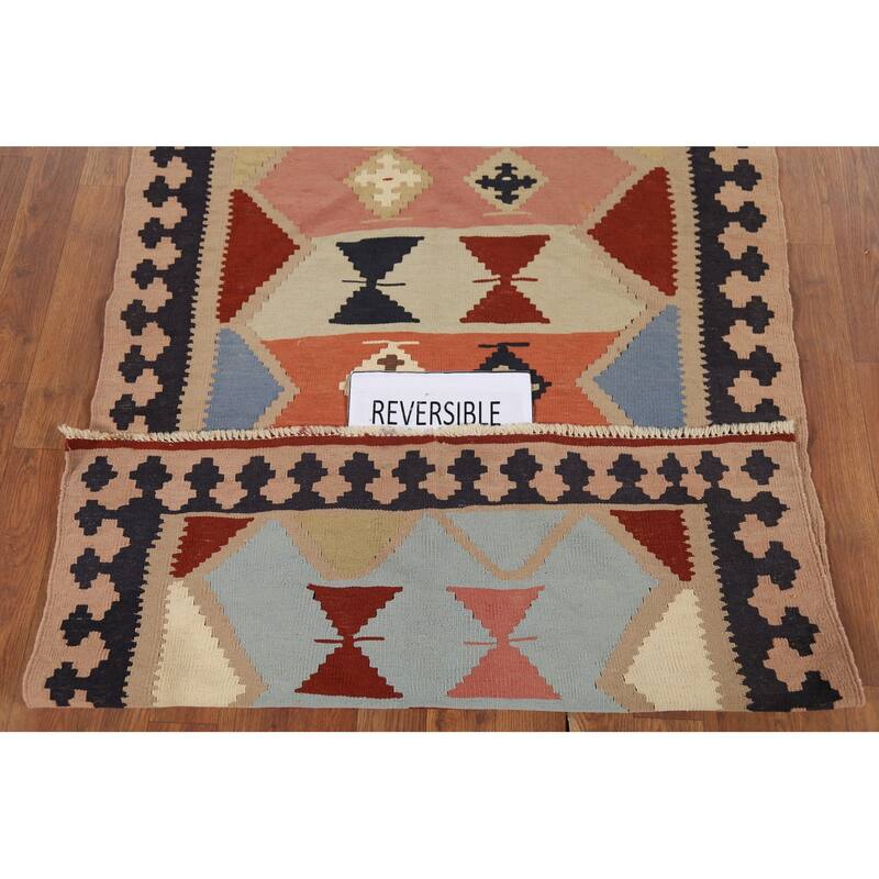 Vegetable Dye Kilim Qashqai Persian Accent Rug Handmade Wool Carpet - 3'3"x 4'10"
