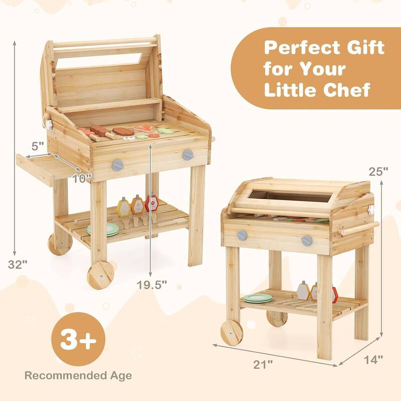 Wooden Play Barbecue Toy Set Kids Grill Play Set w/ Grilling Tools