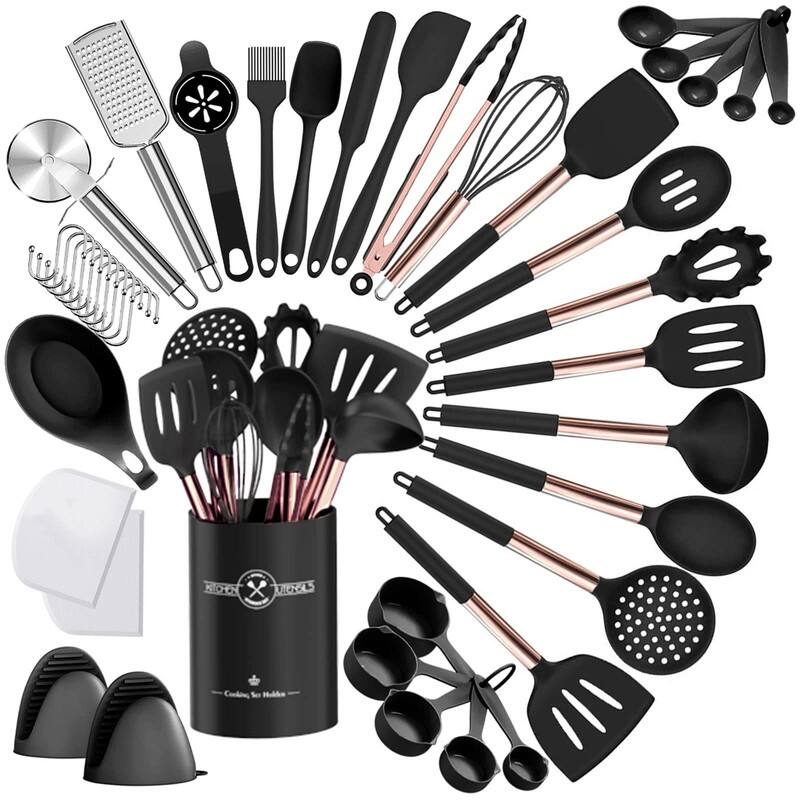Silicone Kitchen Cooking Utensils Set-Umite Chef 43 pcs Heat Resistant Kitchen Utensils - Rose Gold Black