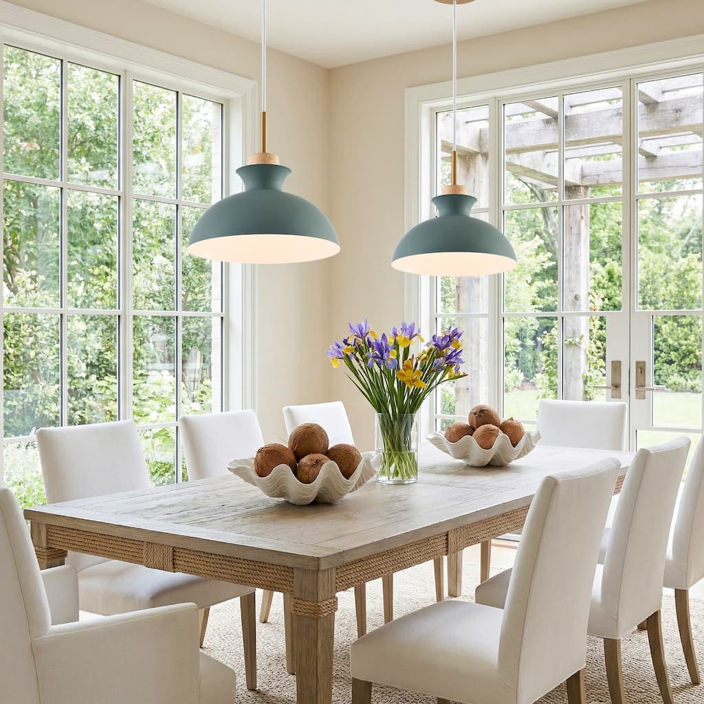 11" Sage Green Modern Metal Adjustable 1-Light Dome Pendant Lighting
