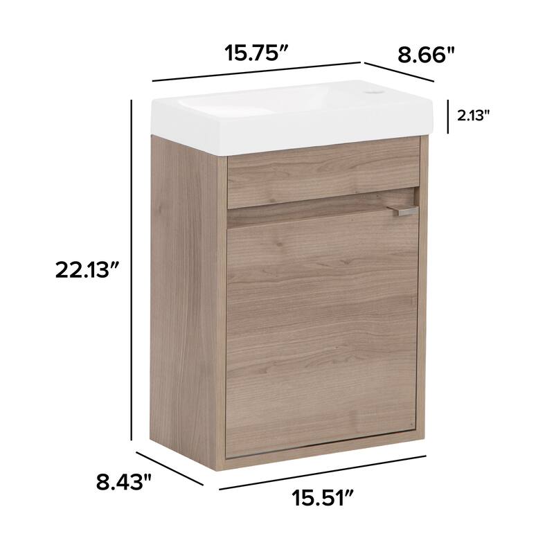 Spring Mill Cabinets Kambree 15.75" Floating 1-Door Bathroom Vanity With White Sink Top