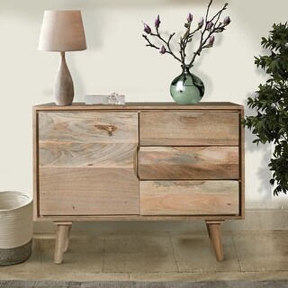 Cyril 36 Inch 3 Drawer Mango Wood Buffet Sideboard Cabinet, 1 Door ...
