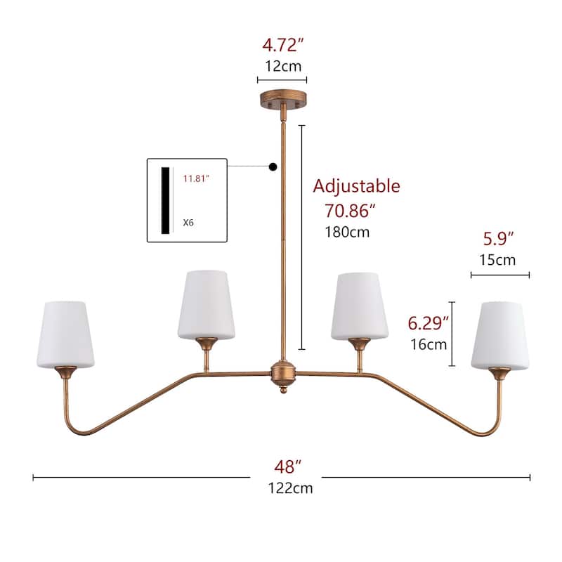 Modern 4-Light Kitchen Island Chandelier with Milky White Glass Shades