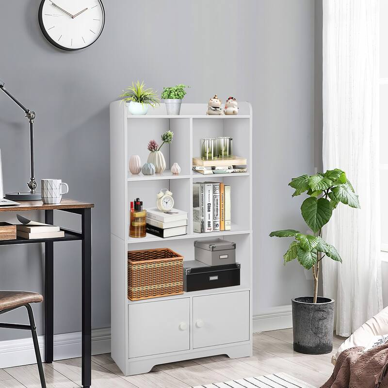 4 Tiers Bookshelf with 4 Cubes Display Shelf and 2 Doors - 23.5" x 11.5" x 47.5" (L x W x H)