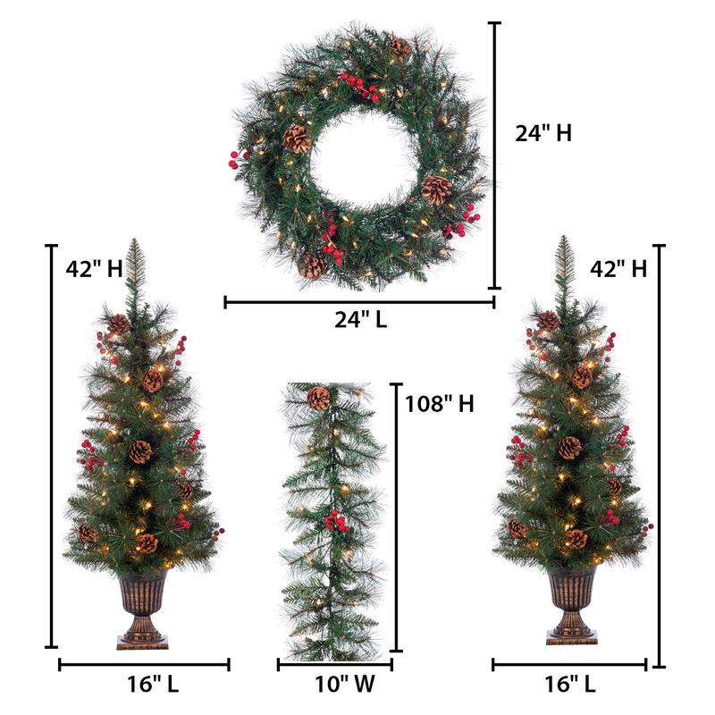 Deluxe 4 Piece Jefferson Pine Holiday Decor Set
