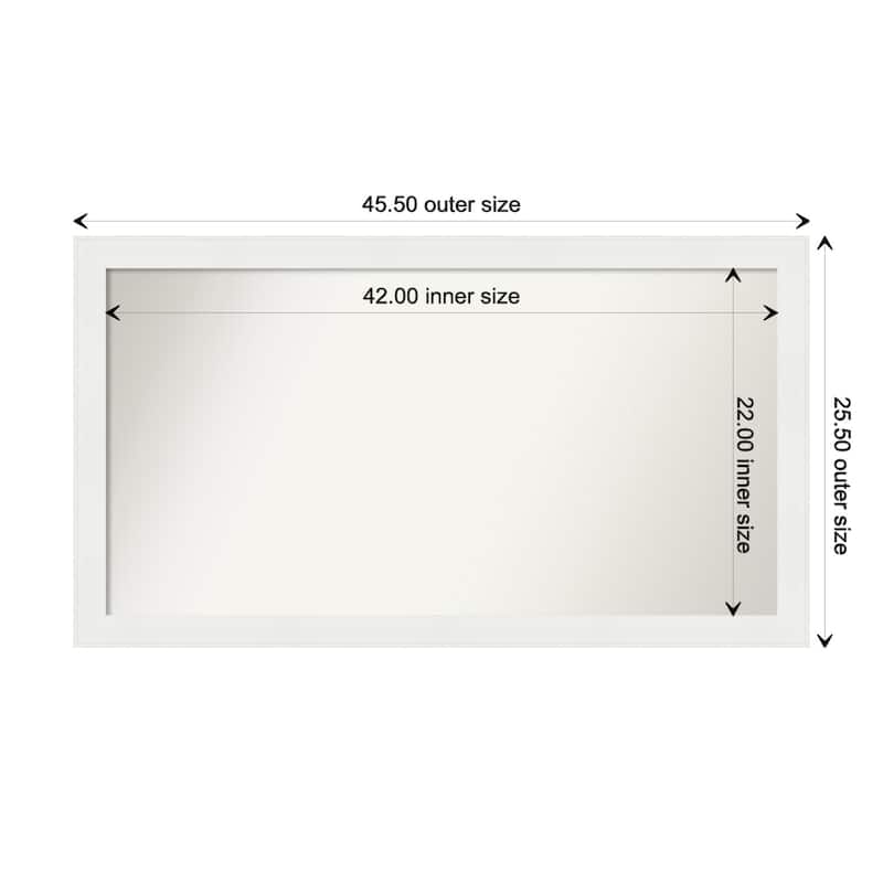 Vanity White Narrow Framed Non-Beveled Custom Wall Mirror, Bathroom Vanity Mirror - Outer Size: 45.5 x 25.5