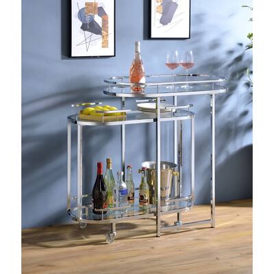 Metal Serving Cart & Bar Table, Clear Glass & Chrome Finish