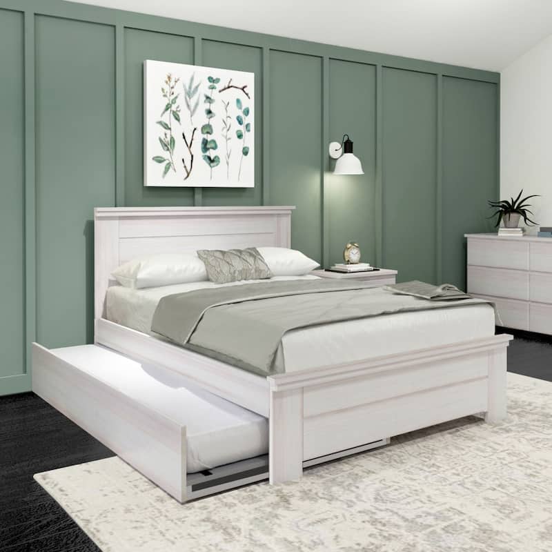 Plank and Beam Farmhouse Full Bed with Panel Headboard with Trundle - White Wash