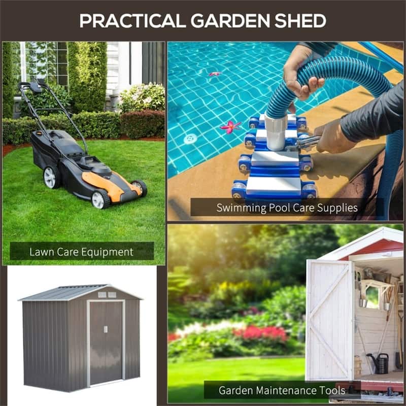 Galvanized Steel Garden Storage Shed with Vents Double Door - 84" L x 51.06" W x 73.2" H