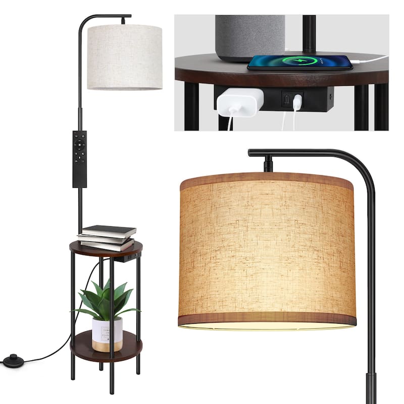 62'' Black Tray Table Floor Lamp with USB and Outlet