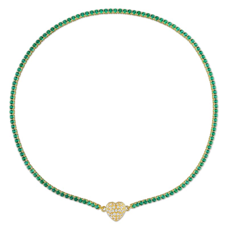 Miadora 17 1/2ct TGW Created Emerald Created White Sapphire Necklace Bracelet Set in Yellow Plated Sterling Silver