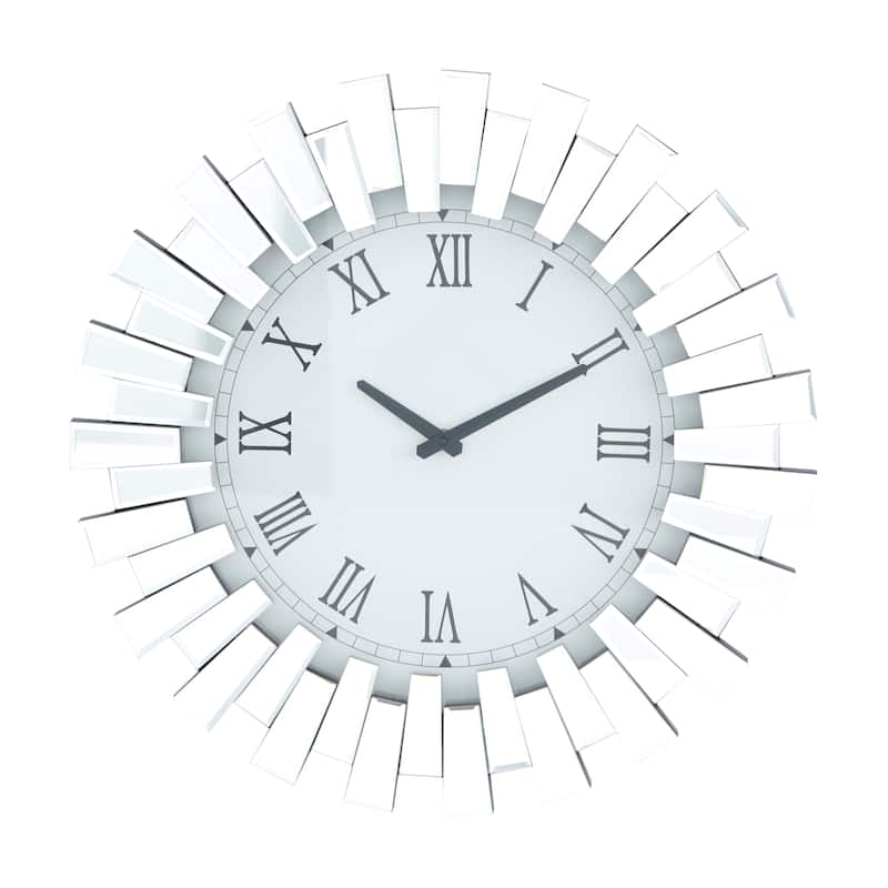 Silver Glass Mirrored Starburst Decorative Wall Clock