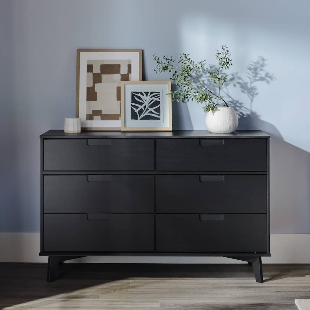 Middlebrook Designs Mid-Century Solid Wood 6-Drawer Dresser - Black