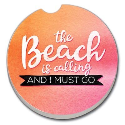 Counterart Absorbent Stoneware Car Coaster, Beach Is Calling, Set of 2 - 2.5