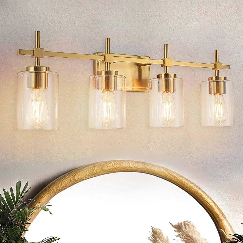 Jasper Gold Traditional Clear Glass 4-Light Bathroom Vanity Light