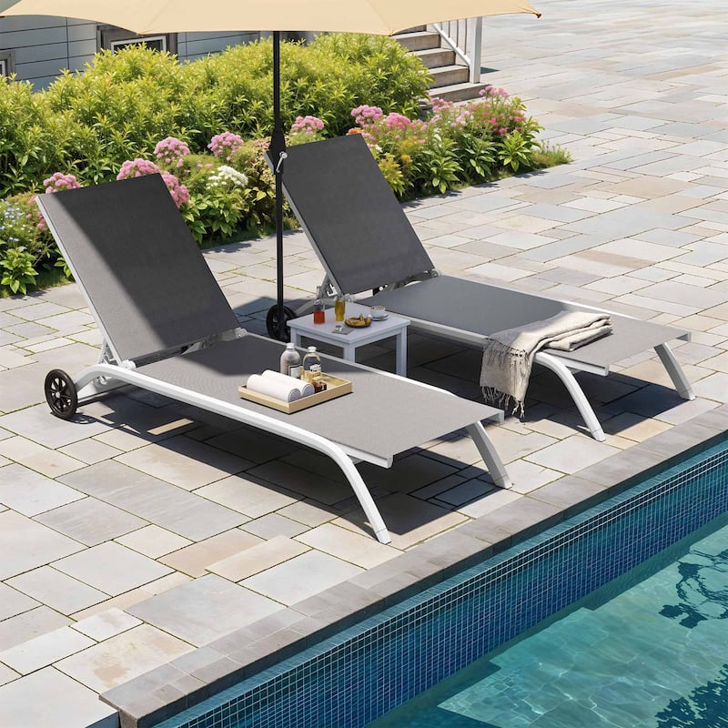 63.6" Long Reclining Chaise Lounge with Wheels - Grey