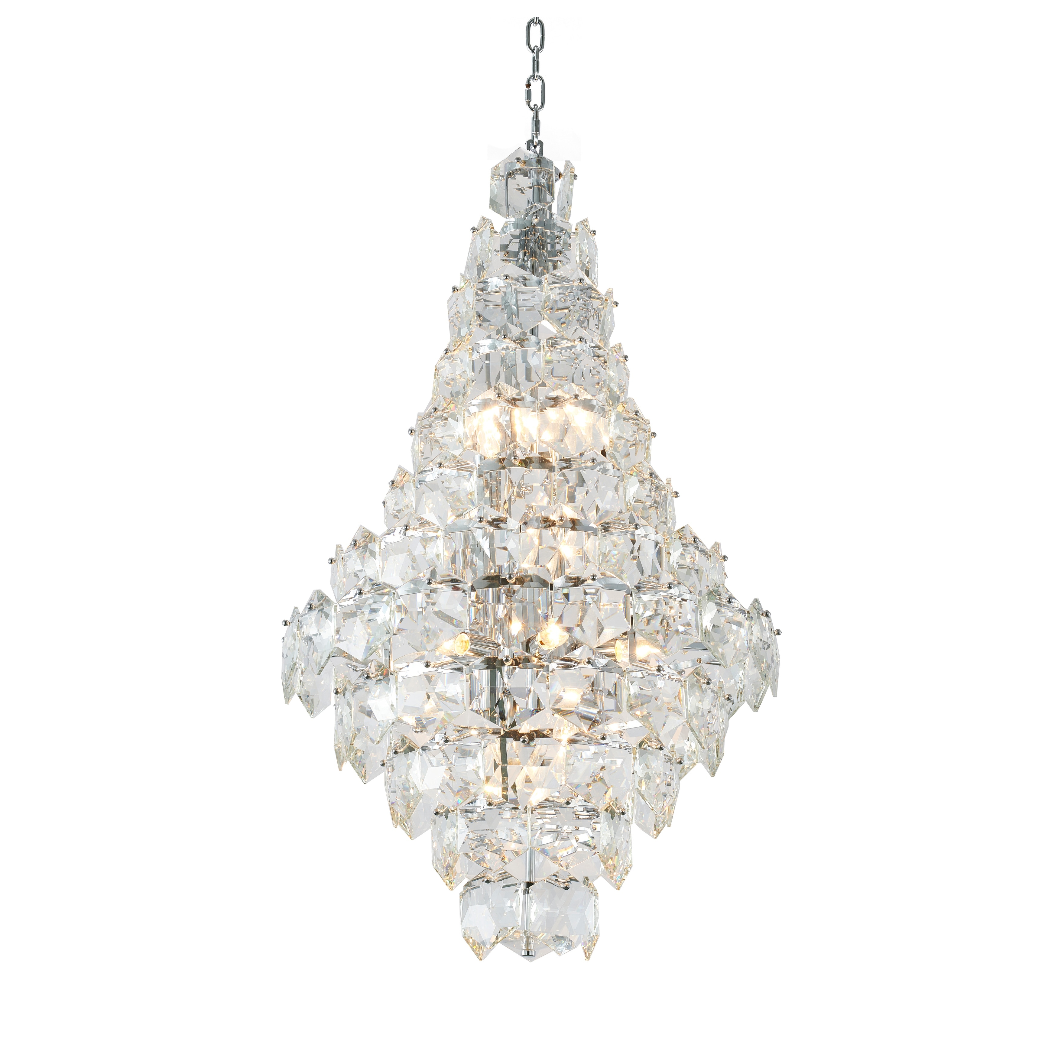 Modern 15-Light Chrome Chandelier With Clear Crystals