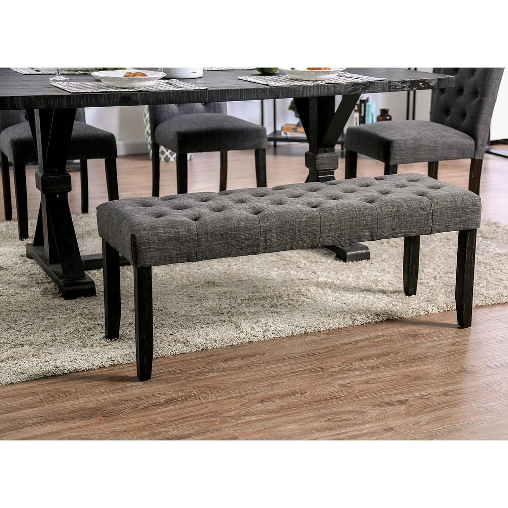 Fabric and Wood Dining Bench