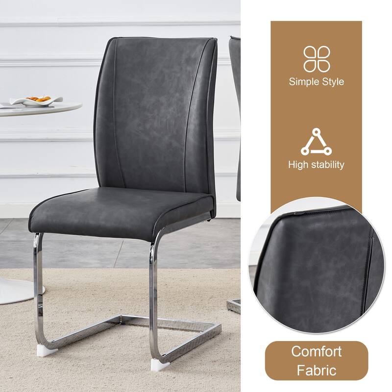 Roomfitters 3pcs Small Round Dining Table Set with PU Upholstered Chairs and Silver Arched Legs