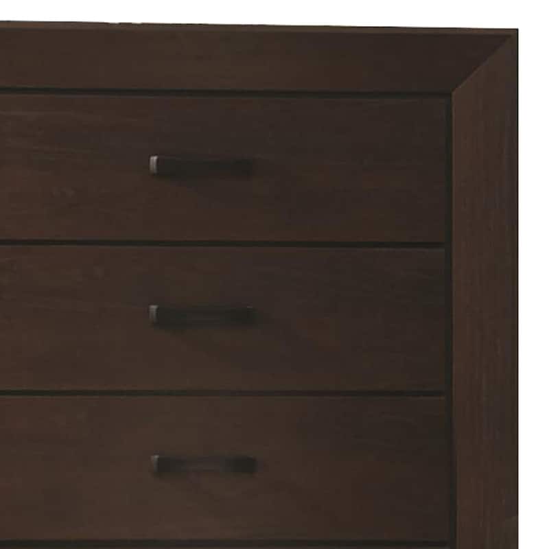Wooden Transitional Five Drawer Chest, Dark Cocoa Brown