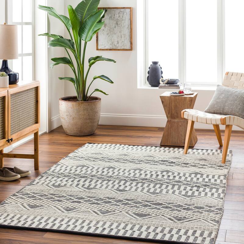 Gariane Handmade Striped Wool Blend Area Rug - Black/Ivory - 2' 3" x 3' 9"