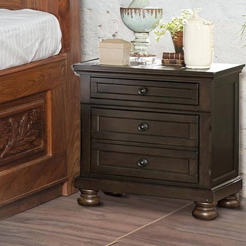 Dark Brown 3 Drawer 18 in. W Nightstand with Sturdy Hardware and Ample Storage