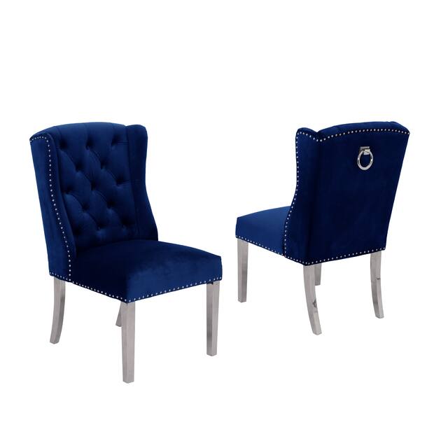 Best Quality Furniture Dining Chair Nail-Head Trim Tufted Hanging Ring - Set of 2 - Navy Blue