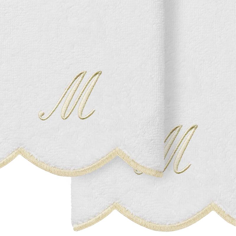 Authentic Hotel and Spa 100% Turkish Cotton Beige ADORNIA Scallop Personalized 2 Piece Fingertip Towel Set - 2 Fingertip Towels