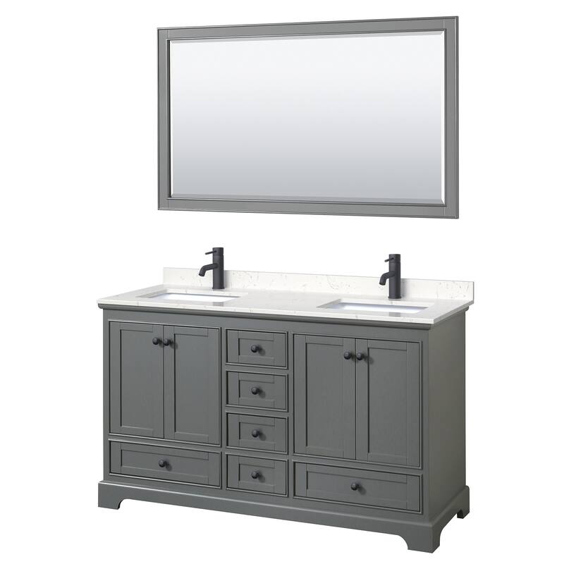 Wyndham Collection Deborah 60" Free Standing Double Basin Vanity Set - Dark Gray / Carrara Cultured Marble Top / Matte
