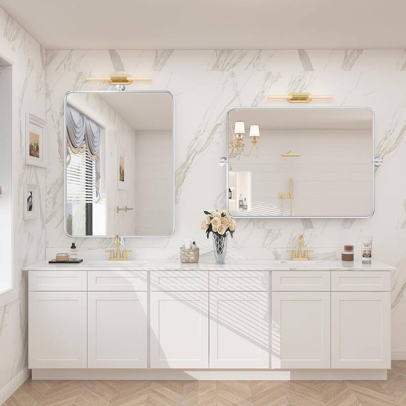Rectangle Bathroom Tilting Vanity Wall Pivot Mirror, with Rounded Corner Design
