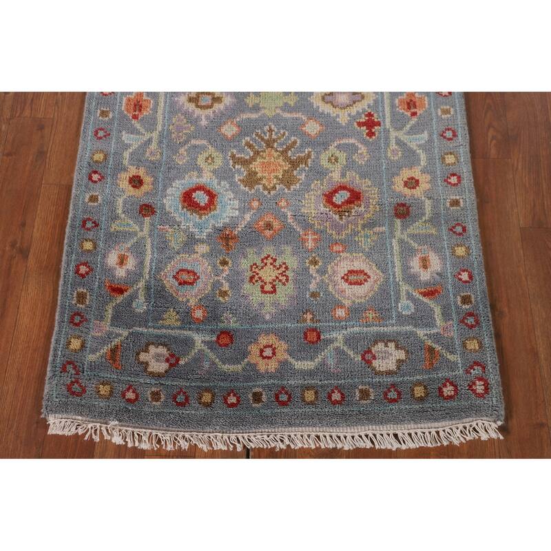 All-Over Floral Oushak Indian Runner Rug Handmade Wool Carpet - 2'7"x 9'11"
