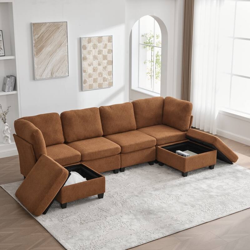 Freely Combinable Convertible Modular Sectional Sofa with Storage Ottomans