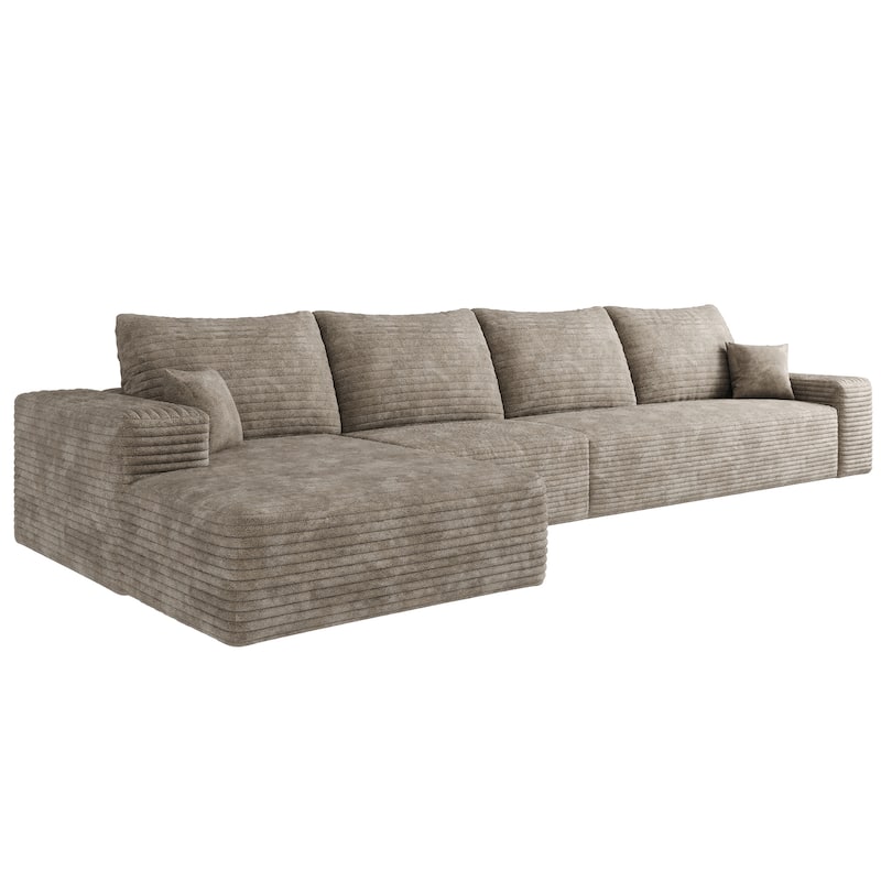 Large Sleeper Sectional Couch L-Shape Floor Modular Recliner Sofa Corduroy Upholstered Chaise Lounge with Ottoman for Livingroom