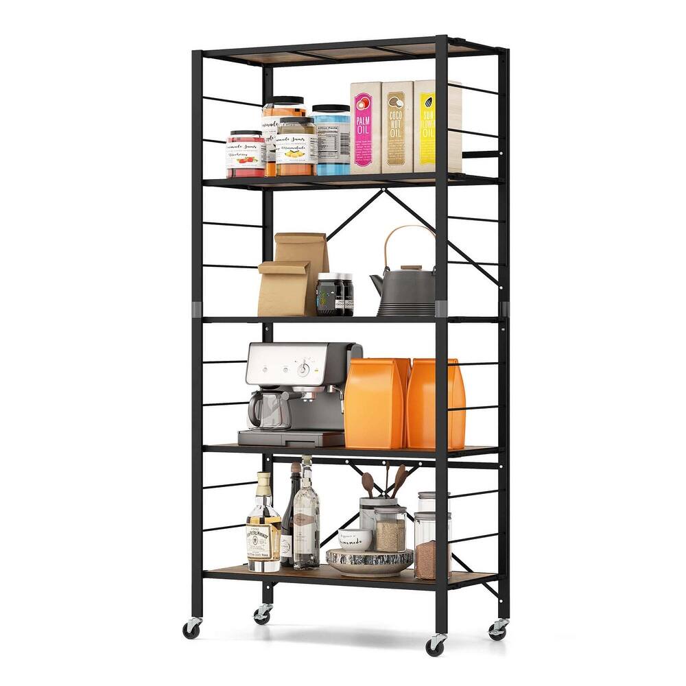 Costway 5-Tier Folding Shelf Free DIY Design Shelving Unit with 4 - See Details