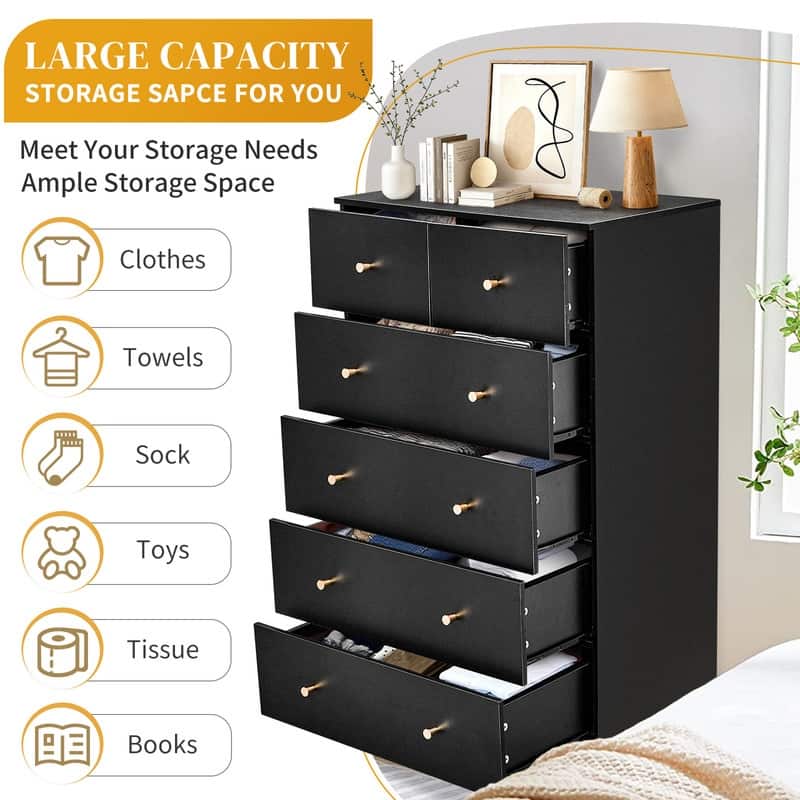 6-Drawer Large Dresser For Bedroom And Chest Of Drawers With Sturdy Construction Wood Storage Organizer For Closet