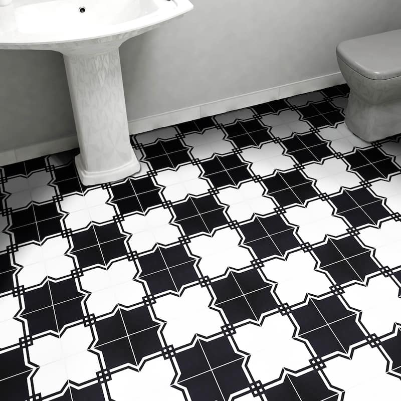 Handmade Marakech in Black and White Tile, Pack of 12 (Morocco)