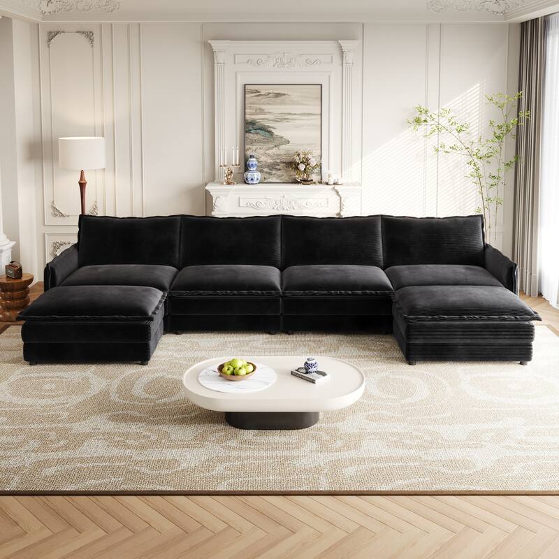 Oversized U-shape Upholstered Couch Deep Seat Sleeper Sectional Sofa with 2 Ottomans