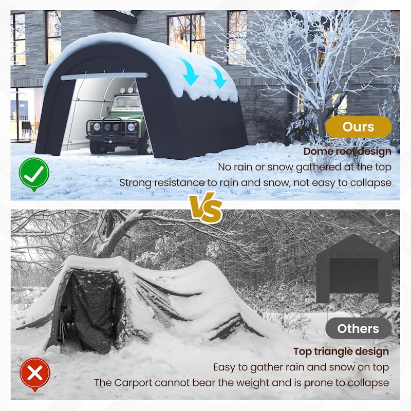 10' x 20'Portable Domed Carport with 2 Roll-up Doors